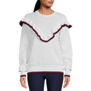 The Upside Columbia Boo Frill Knit Sweater White XS Organic‎ Cotton Ruffle Trim